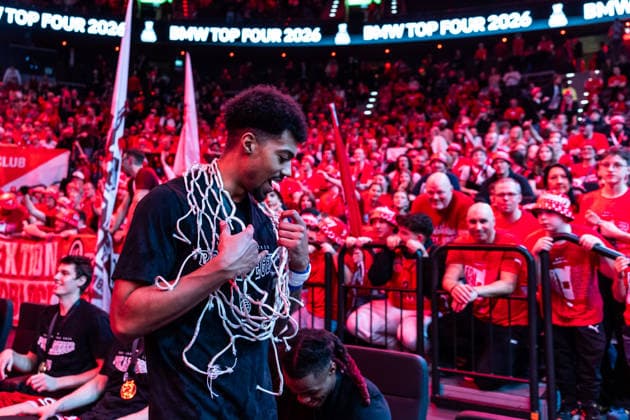 GER, BMW Top Four, Basketball BBL Pokal, Final, BMA365 Bamberg Baskets ALBA Berlin 22 02 2026, SAP Garden, Munich, GER, BMW Top Four, Basketball BBL Pokal, Final, BMA365 Bamberg Baskets ALBA Berlin Ibi Watson BMA365 Bamberg Baskets, 2 with the net Photo Alexander Trienitz Munich SAP Garden Bayern Germany
