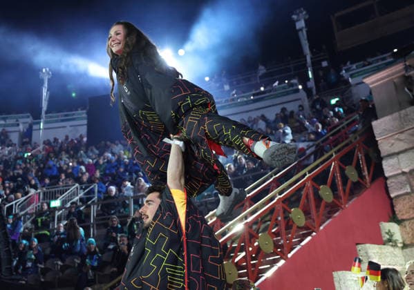 (260222) -- VERONA, Feb. 22, 2026 -- Members of the delegation of Germany parade during the closing ceremony of the Milan-Cortina 2026 Olympic Winter games, Winterspiele,Spiele, Summer games at Verona Olympic Arena in Verona, Italy, Feb. 22, 2026. ) (MICO2026)ITALY-VERONA-OLYMPIC WINTER GAMES-CLOSING CEREMONY LixMing 