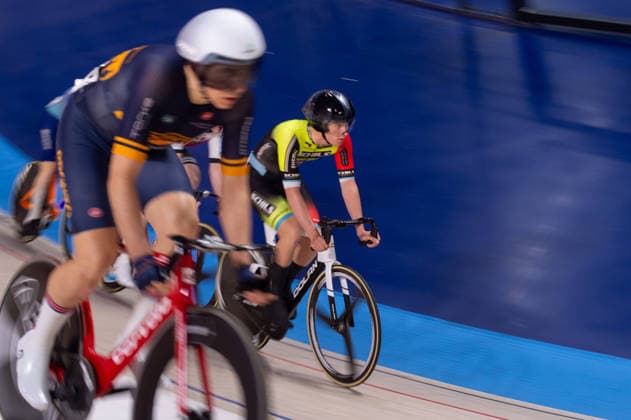 Action from the second heat of the Mens Points Race. Lloyds National Track cycling, Rad, Radsport, Bahnrad, Bahn Championship, National Cycling Centre, Manchester, England, 22nd Feb 2026. Copyright: xSeanxWalshx Sportspressphoto_SPR96545