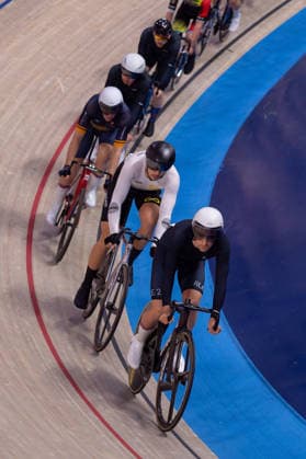 Action from the second heat of the Mens Points Race. Lloyds National Track cycling, Rad, Radsport, Bahnrad, Bahn Championship, National Cycling Centre, Manchester, England, 22nd Feb 2026. Copyright: xSeanxWalshx Sportspressphoto_SPR96548