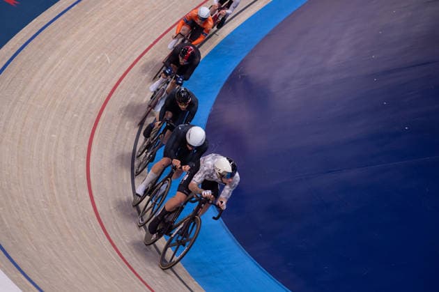 Action from the second heat of the Mens Points Race. Lloyds National Track cycling, Rad, Radsport, Bahnrad, Bahn Championship, National Cycling Centre, Manchester, England, 22nd Feb 2026. Copyright: xSeanxWalshx Sportspressphoto_SPR96558