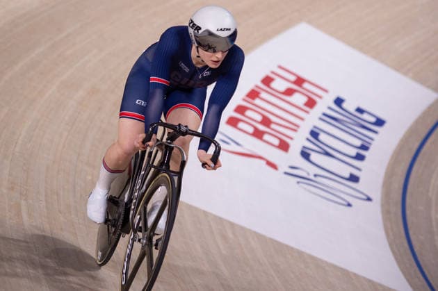 Lauren Bell after losing her Womens Sprint quarter final. Lloyds National Track cycling, Rad, Radsport, Bahnrad, Bahn Championship, National Cycling Centre, Manchester, England, 22nd Feb 2026. Copyright: xSeanxWalshx Sportspressphoto_SPR96580