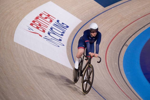 Rhian Edmunds after winning her quarter final in the Womens Sprint. Lloyds National Track cycling, Rad, Radsport, Bahnrad, Bahn Championship, National Cycling Centre, Manchester, England, 22nd Feb 2026. Copyright: xSeanxWalshx Sportspressphoto_SPR96581