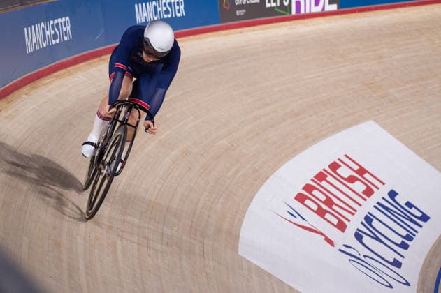Katy Marchant after losing the Womens Spirnt quarter final. Lloyds National Track cycling, Rad, Radsport, Bahnrad, Bahn Championship, National Cycling Centre, Manchester, England, 22nd Feb 2026. Copyright: xSeanxWalshx Sportspressphoto_SPR96596
