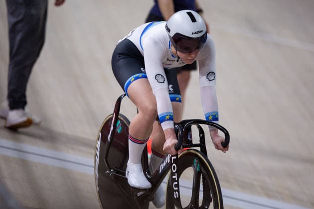 Emma Finucane in action in the Womens Sprint semi final. Lloyds National Track cycling, Rad, Radsport, Bahnrad, Bahn Championship, National Cycling Centre, Manchester, England, 22nd Feb 2026. Copyright: xSeanxWalshx Sportspressphoto_SPR96615
