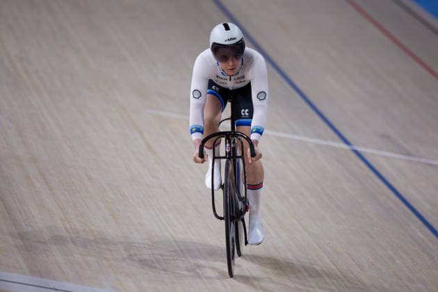Emma Finucane in action in the Womens Sprint semi final. Lloyds National Track cycling, Rad, Radsport, Bahnrad, Bahn Championship, National Cycling Centre, Manchester, England, 22nd Feb 2026. Copyright: xSeanxWalshx Sportspressphoto_SPR96620