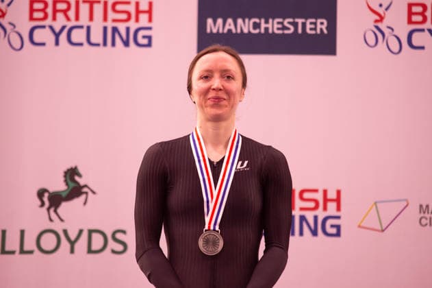 Anna Morris with the silver for the Womens Elimination race. Lloyds National Track cycling, Rad, Radsport, Bahnrad, Bahn Championship, National Cycling Centre, Manchester, England, 22nd Feb 2026. Copyright: xSeanxWalshx Sportspressphoto_SPR96625