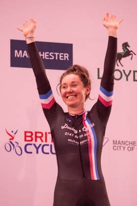 Katie Archibald with the bronze for the Womens Elimination race. Lloyds National Track cycling, Rad, Radsport, Bahnrad, Bahn Championship, National Cycling Centre, Manchester, England, 22nd Feb 2026. Copyright: xSeanxWalshx Sportspressphoto_SPR96626