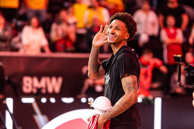 GER, BMW Top Four, Basketball BBL Pokal, Final, BMA365 Bamberg Baskets ALBA Berlin 22 02 2026, SAP Garden, Munich, GER, BMW Top Four, Basketball BBL Pokal, Final, BMA365 Bamberg Baskets ALBA Berlin Demarcus Demonia BMA365 Bamberg Baskets, 8 Photo Alexander Trienitz Munich SAP Garden Bayern Germany