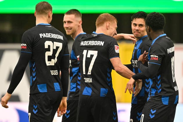 Paderborn, Home Deluxe Arena, 22 02 26, GER, Herren, 2 Bundesliga, Saison 2025 2026, SC Paderborn 07 Hertha BSC Berlin Bild Raphael OBERMAIR Paderborn jubilates after his goal for 5 1 DFL regulations prohibit any use of photographs as image sequences and or quasi video NRW Germany