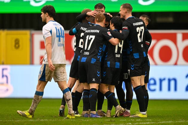 Paderborn, Home Deluxe Arena, 22 02 26, GER, Herren, 2 Bundesliga, Saison 2025 2026, SC Paderborn 07 Hertha BSC Berlin Bild Raphael OBERMAIR Paderborn jubilates after his goal for 5 1 DFL regulations prohibit any use of photographs as image sequences and or quasi video NRW Germany