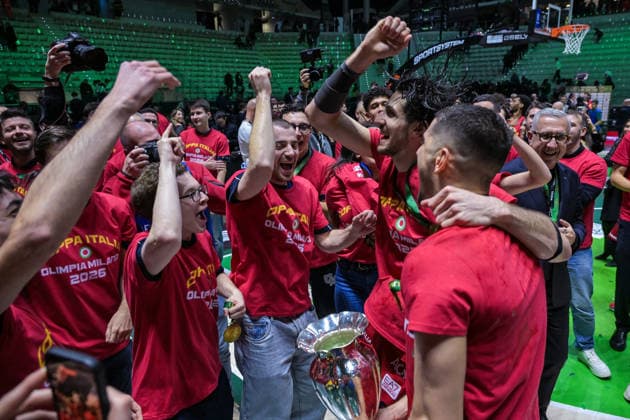 BASKET - Coppa Italia - Frecciarossa Final Eight 2026 - Final - EA7 Emporio Armani Milano vs Bertram Derthona Tortona EA7 Emporio Armani Milano celebrates with the cup after winning the final match against Bertram Derthona Tortona for the Final Eight of the 2026 Coppa Italia Frecciarossa LBA, at the Inalpi Arena in Turin. Turin Italy  Copyright: xIPAxSport ABACAx