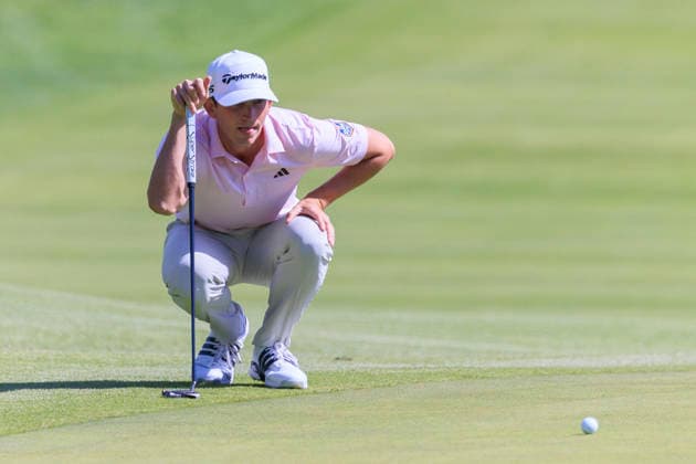 February 22, 2026, Pacific Palisades, California, USA: Jacob Bridgeman lines up his putt at the 2nd hole during Round 4 of the 2026 Genesis Invitational Golf Tournament on Sunday February 22, 2026 at the Riviera Country Club in Pacific Palisades, California. ARIANA RUIZ PI Pacific Palisades USA - ZUMAp124 20260222_zaa_p124_066 Copyright: xArianaxRuizx