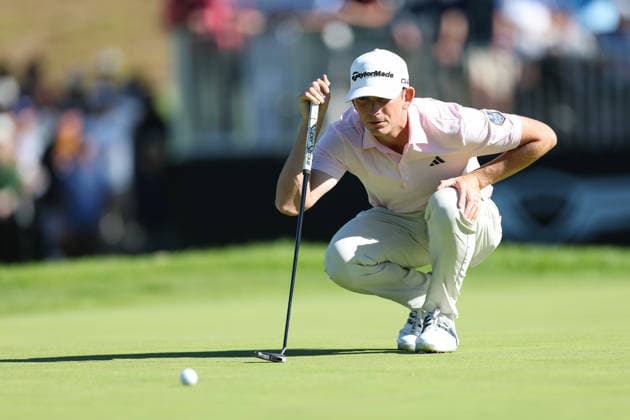 February 22, 2026, Pacific Palisades, California, USA: JACOB BRIDGEMAN lines up a putt on the 14th green during the final round of the Genesis Invitational at the Riviera Country club in Pacific Palisades, California. Golf_PGATour_GenesisInvitational_FinalRound  - ZUMAt158 20260222_zsp_t158_175 Copyright: xBrentonxTsex