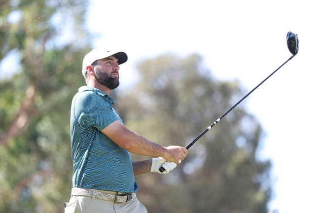 February 22, 2026, Pacific Palisades, California, USA: SCOTTIE SCHEFFLER plays a tee shot on the 9th hole during the final round of the Genesis Invitational at the Riviera Country club in Pacific Palisades, California. Golf_PGATour_GenesisInvitational_FinalRound  - ZUMAt158 20260222_zsp_t158_180 Copyright: xBrentonxTsex