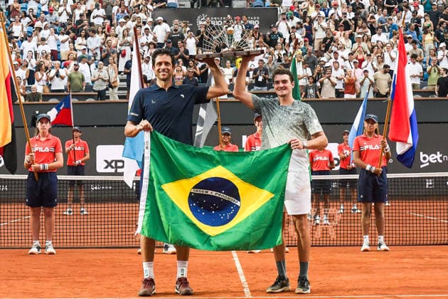 rio open, etapa do ATP, Tennis Herren world tour 500 rio open, etapa do atp world tour 500 Rio de Janeiro RJ, 22 02 2026 - Rio Open ATP 500 RJ - Joao Fonseca and Marcelo Melo BRA are doubles champions at the Rio Open, an ATP World Tour 500 event, which takes place at the Jockey Club Brasileiro in Gavea, South Zone of Rio de Janeiro, this Sunday, February 22, 2026. Foto: Clever Felix Thenews2 imago images rio open, etapa do atp world tour 500  Copyright: xCleverxFelixx  Copyright: xIMAGO CleverxFelixx