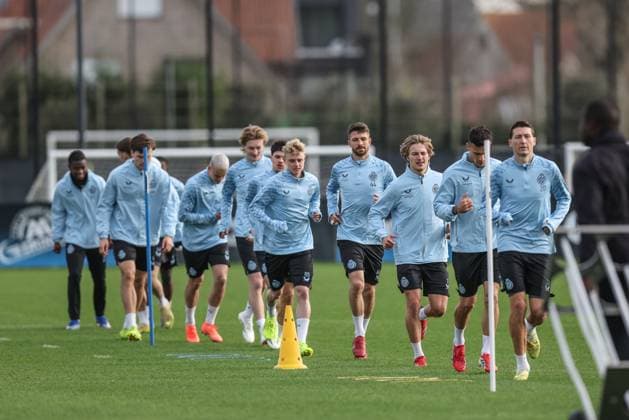 Club s players pictured during a training session of Belgian soccer team Club Brugge, in Knokke-Heist, on Monday 23 February 2026. Tomorrow, Club Brugge will play against Spanish team Atletico Madrid, a return leg game in the Knockout phase play-offs of the UEFA Champions League tournament. BRUNOxFAHY  x164616208x