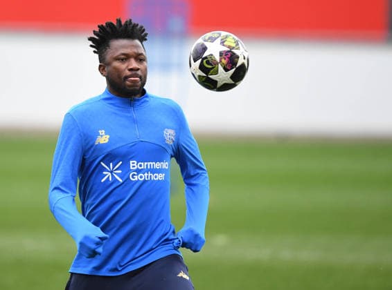 23 02 2026, xophax, Football , UEFA Champions League , 2025 2026 , Training of Bayer Leverkusen before the match against Olympiakos Piraeus Edmond Tapsoba Bayer Leverkusen Leverkusen