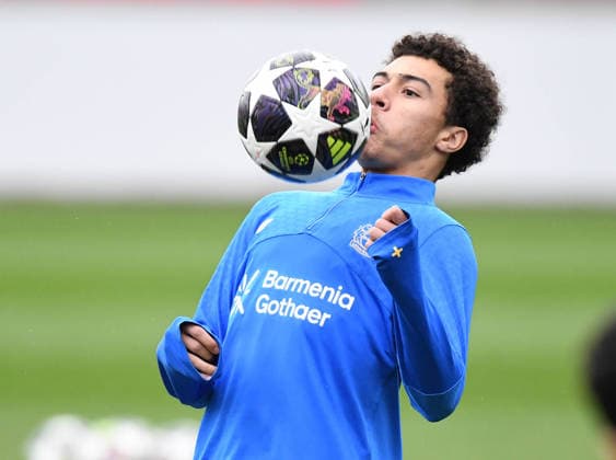 23 02 2026, xophax, Football , UEFA Champions League , 2025 2026 , Training of Bayer Leverkusen before the match against Olympiakos Piraeus Montrell Culbreath Bayer Leverkusen Leverkusen