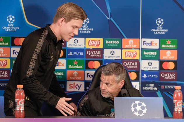 Champions League Inter Milan Bodo Glimt Milan, Italy 20260223 Bodo Glimts Jens Petter Hauge and coach Kjetil Knutsen during the press conference at the San Siro stadium before the match between Inter Milan and Bodo Glimt Photo Terje Pedersen NTB Milano Italy EDITORIAL USE ONLY RESTRICTED USE FOR BETTING COMPANIES  Copyright: xTerjexPedersenx xNTBx