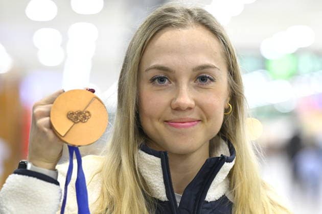 Olympic bronze medallist Czech biathlete Tereza Vobornikova on her return from the Olympic Games, Olympische Spiele, Olympia, OS in Italy on 23 February 2026, Prague, Czech Republic. (CTKxPhoto KaterinaxSulova) CTKPhotoP2026022305839  CTKPhotoP2026022305839