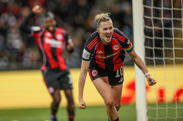 GER, Frankfurt, Eintracht Frankfurt vs SC Freiburg, Google Pixel Bundesliga, Football, DFB, Season 2025 2026, Stadion am Brentanobad, 19 Matchday in picture Laura Freigang Eintracht Frankfurt Women 10 , 1 0, Goal, Cheering and joy, Emotions DFB DFL REGULATIONS PROHIBIT ANY USE OF PHOTOGRAPHS AS IMAGE SEQUENCES AND OR QUASI VIDEO, 23 02 2026 Copyright: HMBxMedia HendrikxHamelau