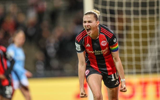 GER, Frankfurt, Eintracht Frankfurt vs SC Freiburg, Google Pixel Bundesliga, Football, DFB, Season 2025 2026, Stadion am Brentanobad, 19 Matchday in picture Laura Freigang Eintracht Frankfurt Women 10 , 1 0, Goal, Cheering and joy, Emotions DFB DFL REGULATIONS PROHIBIT ANY USE OF PHOTOGRAPHS AS IMAGE SEQUENCES AND OR QUASI VIDEO, 23 02 2026 Copyright: HMBxMedia HendrikxHamelau