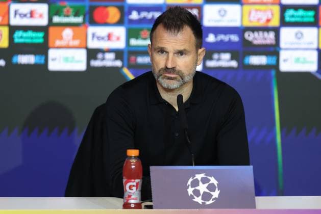 Club s head coach Ivan Leko pictured during a press conference, PK, Pressekonferenz of Belgian soccer team Club Brugge, in Madrid, on Monday 23 February 2026. Tomorrow, Club Brugge will play against Spanish team Atletico Madrid, a return leg game in the Knockout phase play-offs of the UEFA Champions League tournament. BRUNOxFAHY  x164661245x