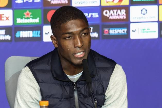 Club s Joel Ordonez pictured during a press conference, PK, Pressekonferenz of Belgian soccer team Club Brugge, in Madrid, on Monday 23 February 2026. Tomorrow, Club Brugge will play against Spanish team Atletico Madrid, a return leg game in the Knockout phase play-offs of the UEFA Champions League tournament. BRUNOxFAHY  x164661319x