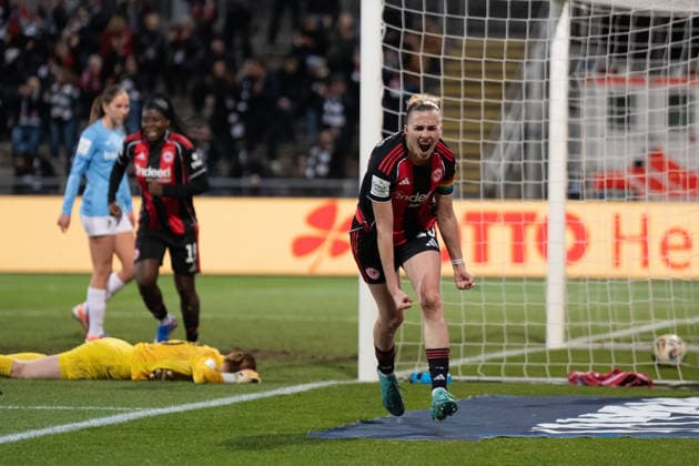 23 02 2026, xhfmx, Fußball Google Pixel Frauen Bundesliga, Eintracht Frankfurt SC Freiburg Laura Freigang Eintracht Frankfurt Frauen bejubelt Ihr Treffer zum 1 0 gegen Freiburg Tor, Goal, Jubel, Celebration DFL DFB REGULATIONS PROHIBIT ANY USE OF PHOTOGRAPHS as IMAGE SEQUENCES and or QUASI VIDEO Frankfurt am Main