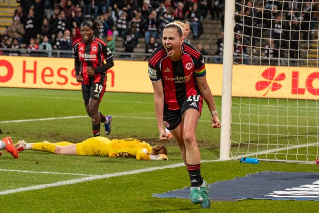 Germany Soccer Google Pixel Womens Bundesliga 2025 2026 Eintracht Frankfurt vs SC Freiburg 19 Matchday Am Brentanobad Stadion Frankfurt Goal for 1 0 by Laura Freigang Eintracht Frankfurt,10 Joy, jubilation, goal celebration Copyright: xOrhanxHabashx