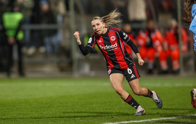 GER, Frankfurt, Eintracht Frankfurt vs SC Freiburg, Google Pixel Bundesliga, Football, DFB, Season 2025 2026, Stadion am Brentanobad, 19 Matchday in picture Elisa Senß Eintracht Frankfurt Women 6 scores the 2 0, Goal, Cheers and joy, Emotions DFB DFL REGULATIONS PROHIBIT ANY USE OF PHOTOGRAPHS AS IMAGE SEQUENCES AND OR QUASI VIDEO, 23 02 2026 Copyright: HMBxMedia HendrikxHamelau