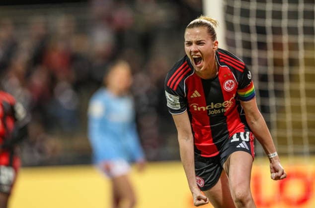 GER, Frankfurt, Eintracht Frankfurt vs SC Freiburg, Google Pixel Bundesliga, Football, DFB, Season 2025 2026, Stadion am Brentanobad, 19 Matchday in picture Laura Freigang Eintracht Frankfurt Women 10 , 1 0, Goal, Cheering and joy, Emotions DFB DFL REGULATIONS PROHIBIT ANY USE OF PHOTOGRAPHS AS IMAGE SEQUENCES AND OR QUASI VIDEO, 23 02 2026 Copyright: HMBxMedia HendrikxHamelau