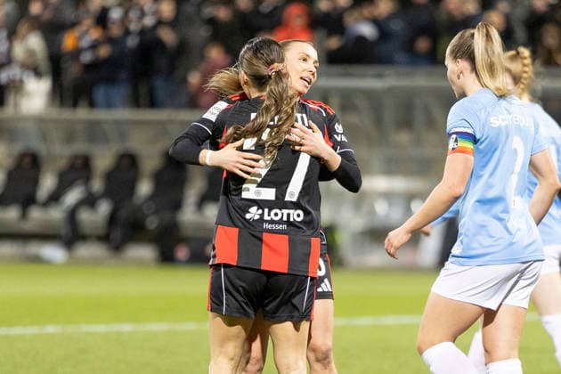 Google Pixel Womens Bundesliga Eintracht Frankfurt SC Freiburg, 23 02 2026 Elisa Senß Senss Eintracht Frankfurt 6 scored the goal for 2 0 and celebrates with her assist Ereleta Memeti Eintracht Frankfurt 27 , GPFBL Eintracht Frankfurt SC Freiburg, Frankfurt, Stadion am Brentanobad, 23 2 2026 Copyright: xBEAUTIFULxSPORTS Gawlikx