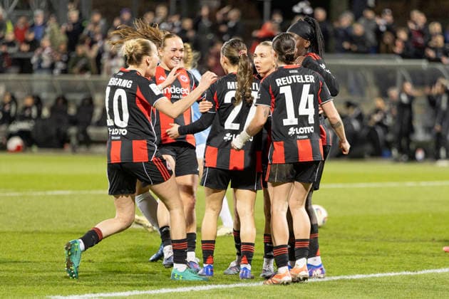 Google Pixel Womens Bundesliga Eintracht Frankfurt SC Freiburg, 23 02 2026 Elisa Senß Senss Eintracht Frankfurt 6 scored the goal for 2 0 and celebrates with her assist Ereleta Memeti Eintracht Frankfurt 27 Geraldine Reuteler Eintracht Frankfurt 14 Nicole Anyomi Eintracht Frankfurt 19 Laura Freigang Eintracht Frankfurt 10 Lisanne Gräwe Eintracht Frankfurt 8 , GPFBL Eintracht Frankfurt SC Freiburg, Frankfurt, Stadion am Brentanobad, 23 2 2026 Copyright: xBEAUTIFULxSPORTS Gawlikx
