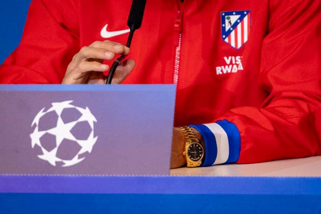 Atletico de Madrid Training Session And press conference, PK, Pressekonferenz - UEFA Champions League 2025 26 League Knockout Play-off Second Leg Details of the Rolex watch of Jorge Resurreccion Koke of Atletico de Madrid are seen during the Training Session And Press Conference ahead of the UEFA Champions League 2025 26 League Knockout Play-off Second Leg match against Club Brugge KV at Estadio Riyadh Air Metropolitano on February 23, 2026 in Madrid, Spain. Madrid Estadio Riyadh Air Metropolitano Madrid Spain Copyright: xAlbertoxGardinx AGardin_20260223_Foot_Champ_Atletico_Madrid_PC_0166