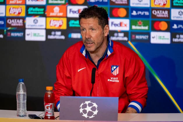 Atletico de Madrid Training Session And press conference, PK, Pressekonferenz - UEFA Champions League 2025 26 League Knockout Play-off Second Leg Diego Pablo Simeone, head coach of Atletico de Madrid, speaks during the Training Session And Press Conference ahead of the UEFA Champions League 2025 26 League Knockout Play-off Second Leg match against Club Brugge KV at Estadio Riyadh Air Metropolitano on February 23, 2026 in Madrid, Spain. Madrid Estadio Riyadh Air Metropolitano Madrid Spain Copyright: xAlbertoxGardinx AGardin_20260223_Foot_Champ_Atletico_Madrid_PC_0178