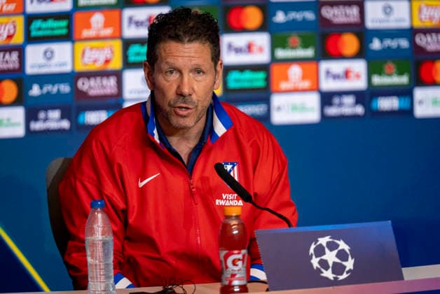 Atletico de Madrid Training Session And press conference, PK, Pressekonferenz - UEFA Champions League 2025 26 League Knockout Play-off Second Leg Diego Pablo Simeone, head coach of Atletico de Madrid, speaks during the Training Session And Press Conference ahead of the UEFA Champions League 2025 26 League Knockout Play-off Second Leg match against Club Brugge KV at Estadio Riyadh Air Metropolitano on February 23, 2026 in Madrid, Spain. Madrid Estadio Riyadh Air Metropolitano Madrid Spain Copyright: xAlbertoxGardinx AGardin_20260223_Foot_Champ_Atletico_Madrid_PC_0193