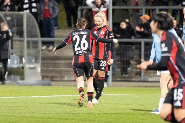 23 02 2026, xhfmx, Soccer Google Pixel Women Bundesliga, Eintracht Frankfurt SC Freiburg v l Ainhoa Alguacil Eintracht Frankfurt Women , Rebecka Blomqvist Eintracht Frankfurt Women cheer the goal to 3 0 by Rebecka Blomqvist Eintracht Frankfurt Women Goal, Goal, Jubel, Celebration DFL DFB REGULATIONS PROHIBIT ANY USE OF PHOTOGRAPHS as IMAGE SEQUENCES and or QUASI VIDEO Frankfurt am Main