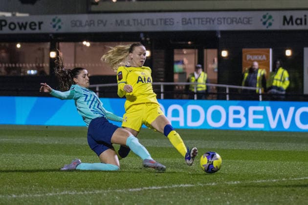 Matilda Vinberg (13 Tottenham Hotspur) scores a goal during the match between London City Lionesses and Tottenham Hotspur in the Adobe Women?s FA Cup 5th Round at Copperjax Community Stadium, Bromley, London, England on Monday 23rd February 2026. Copyright: xClairexJeffreyx xSPPx Sportspressphoto_SPR97008