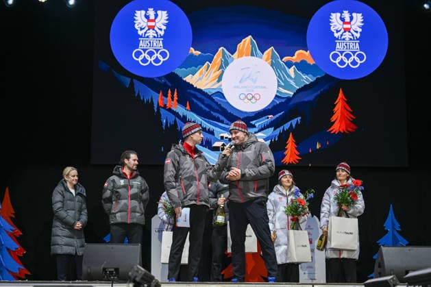 OLYMPICS - Winter Olympic Games, Olympische Spiele, Olympia, OS Milano Cortina 2026 INNSBRUCK,AUSTRIA,23.FEB.26 - OLYMPICS - Winter Olympic Games Milano Cortina 2026, Olympic Team Austria, medal celebration. Image shows secretary general Florian Gosch (OEOC).  GEPAxpictures xDanielxSchoenherr