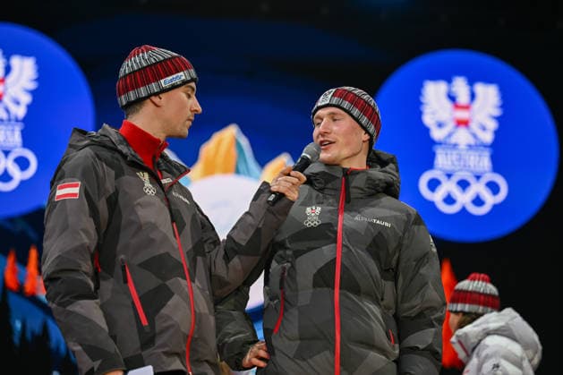 OLYMPICS - Winter Olympic Games, Olympische Spiele, Olympia, OS Milano Cortina 2026 INNSBRUCK,AUSTRIA,23.FEB.26 - OLYMPICS - Winter Olympic Games Milano Cortina 2026, Olympic Team Austria, medal celebration. Image shows Gabriel Odor (AUT).  GEPAxpictures xDanielxSchoenherr