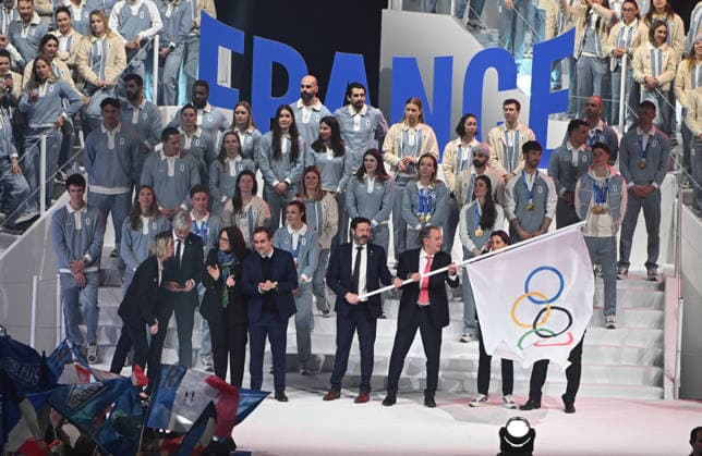 JO2026 : cÃ rÃ monie olympique - retour de la delegation francaise - Albertville France s Prime Minister Sebastien Lecornu during the Ceremony of the French delegation and the handover of the Olympic flag to France the day after the closing ceremony of the Milan-Cortina, Italy 2026 Winter Olympic Games, Olympische Spiele, Olympia, OS Albertville, Isere, February 23, 2026 AlbertvilleFrance  Copyright: xMouradxAllilix