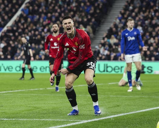 Everton v Manchester Utd, FA Premier League 23.02.26 Everton v Manchester Utd, FA Premier League Bradley Ormesher The Times Benjamin Sesko of Manchester Unitedscores and celebrates scoring his teams opening goal of the match 0-1  Copyright: xBradleyxOrmesherx NINTCHDBPICT001061643063