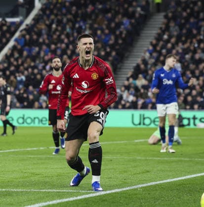 Everton v Manchester Utd, FA Premier League 23.02.26 Everton v Manchester Utd, FA Premier League Bradley Ormesher The Times Benjamin Sesko of Manchester Unitedscores and celebrates scoring his teams opening goal of the match 0-1  Copyright: xBradleyxOrmesherx NINTCHDBPICT001061643086
