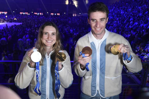 JO2026 : cÃ rÃ monie olympique - retour de la delegation francaise - Albertville Emily HARROP and Thibault ANSELMET during the Ceremony of the French delegation and the handover of the Olympic flag to France the day after the closing ceremony of the Milan-Cortina, Italy 2026 Winter Olympic Games, Olympische Spiele, Olympia, OS Albertville, Isere, February 23, 2026 AlbertvilleFrance  Copyright: xMouradxALLILIx
