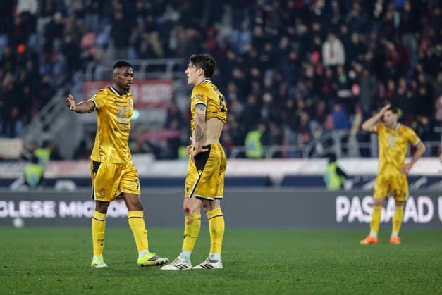 February 23, 2026, Bologna, BOLOGNA: Udinese s players show their dejection at the end of the Italian Serie A soccer match Bologna FC vs Udinese Calcio at Renato Dall Ara stadium in Bologna, Italy, 23 February 2026. ANSA SERENA CAMPANINI Serie A: Bologna - Udinese  - ZUMAa110 20260223_zaf_a110_082 Copyright: xSerenaxCampaninix