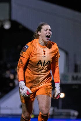 Lize Kop (1 Tottenham Hotspur) steps up to take a penalty during the penalty shootout between London City Lionesses and Tottenham Hotspur in the Adobe Women?s FA Cup 5th Round at CopperJax Community Stadium, Bromley, London, England on Monday 23rd February 2026. Copyright: xClairexJeffreyx xSPPx Sportspressphoto_SPR97038