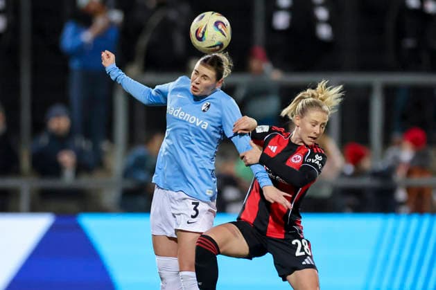 Alina Axtmann SC Freiburg and Rebecka Blomqvist Eintracht Frankfurt battle for the ball, Google Pixel Frauen Bundesliga, Eintracht Frankfurt v SC Freiburg, Stadion am Brentanobad, February 23, 2026 in Frankfurt, Germany Photo by Marco Steinbrenner DeFodi Images Alina Axtmann SC Freiburg and Rebecka Blomqvist Eintracht Frankfurt battle for the ball, Google Pixel Womens Bundesliga, Eintracht Frankfurt v SC Freiburg, Stadion am Brentanobad, February 23, 2026 in Frankfurt, Germany Photo by Marco Steinbrenner DeFodi Images DFB DFL REGULATIONS PROHIBIT ANY USE OF PHOTOGRAPHS AS IMAGE SEQUENCES AND OR QUASI VIDEO