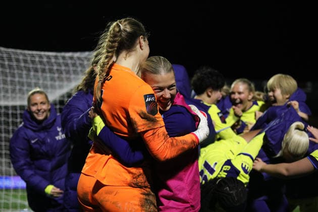 Tottenham Hotspur Women celebrate winning the penalty shoot-out during the Women s FA Cup match between London City Lionesses and Tottenham Hotspur Women at Hayes Lane, Bromley, England on 23 February 2026. Copyright: xJoshuaxSmithx 44300093